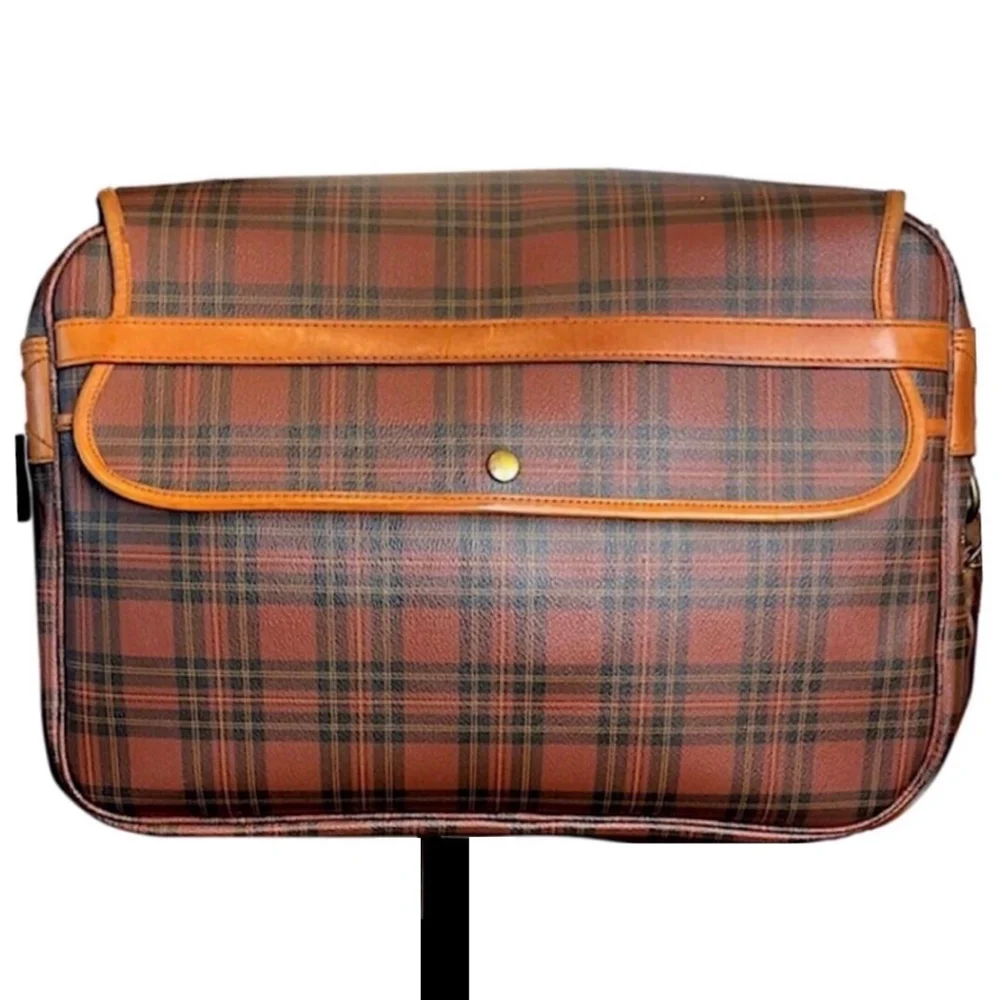 RALPH LAUREN Brown Green Tartan Plaid Crossbody Messenger Laptop Briefcase Bag